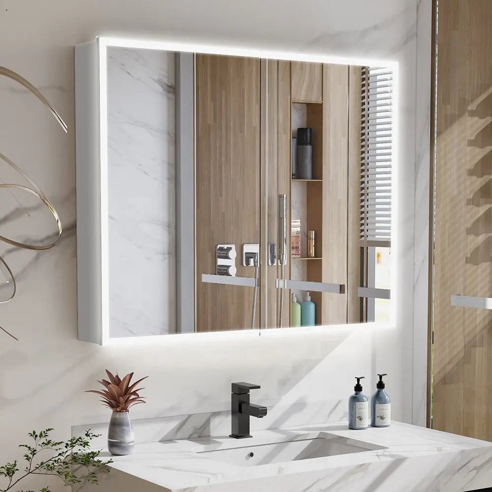 Modern otel işıklı akıllı banyo makyaj aynası dolapları Led ışık akıllı banyo aynası