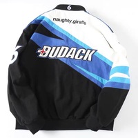 Logo personnalisé pur coton grande taille patch brodé bleu dessin animé unisexe vestes de voiture de course de moto