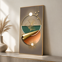 Impression murale abstraite Feuille de Ginkgo Vert Orange Panneau Géométrique pour Couloir Hall d'Hôtel Projets d'Intérieur Modernes