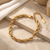 HTNCB06 Bracelet chaîne tressé fait main de luxe en acier inoxydable 316 plaqué or 18 carats, réglable, unisexe, bijoux fins