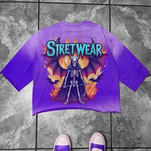 Custom Men's Loose Vintage Oversized Crop <strong>T</strong>-<strong>Shirts</strong> with <strong>3D</strong> Patchwork 100% Cotton 300 Grams Knitted Fabric DTG <strong>Print</strong> Stand Collar - Product Image 4