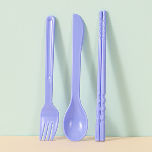 Cutlery <b>Set</b> Portable Eco-friendly 3 Pcs Wheat Straw Knife Fork Chopsticks for Kids Student School <b>Lunch</b> Box Camping Travel - Product Image 4