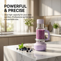 Mixeur personnel portable avec poignée, couvercle anti-fuite, mousseur à lait, pour smoothies, compatible porte-gobelet, presse-agrumes électrique, pour voyage, voiture, hôtel