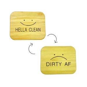 High Quality Customized bamboo Removable Reusable Double Sided Clean And Dirty Sign Dishwasher Magnet For Kitchen