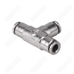 Union Tee T Type Push In Tube Quick Connect Pipe Small Mini Miniature Brass Nickel Plated Metal Pneumatic Air Hose Fitting 3mm