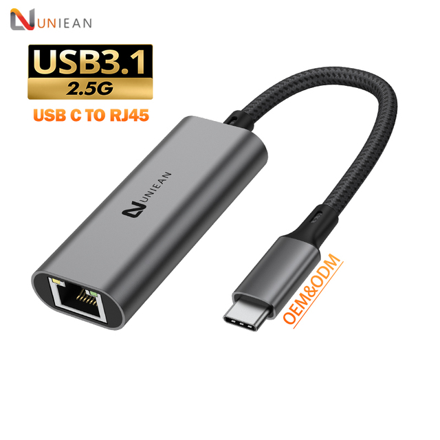 UNIEAN Wholesale 2M 2.5G Network Cable Usb 3.1 Type C to RJ45 Cable Adapter Type C Usb Cable for Network Cards to macbook Pro