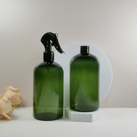 Bouteille vide en plastique PET de forme Boston, 300 ml et 500 ml, ambre et verte, réutilisable, pour parfum, nettoyant, alcool, avec pulvérisateur à pompe, sérigraphiée