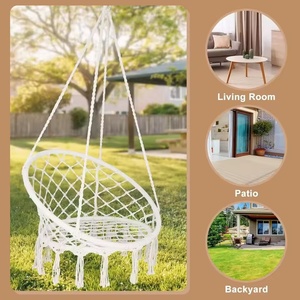 Sedia Sospesa Boho in Macramè con Nappe, Seduta Rotonda in Corda Stile Scandinavo Nordico <span class=keywords><strong>per</strong></span> Giardino, Patio e Terrazza - Product Image 4