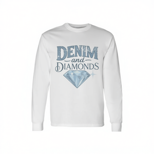 T-shirt a maniche lunghe vintage sbiadita in denim e diamanti - Product Image 2