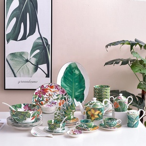 High Quality Home <b>Restaurant</b> Hotel Bone China Tropical Rainforest Western Food Bowl Soup Plate Ceramic Tableware <b>Set</b> - Product Image 3