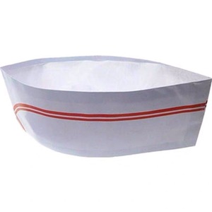 Disposable <b>Paper</b> Hat White With Red Trim 100G For Party Catering <b>Kitchen</b> Use - Product Image 1