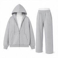 Ensemble survêtement unisexe oversize avec sweat à capuche zippé et pantalon de jogging, 500g, en polyester et coton tricoté, avec poches, style streetwear