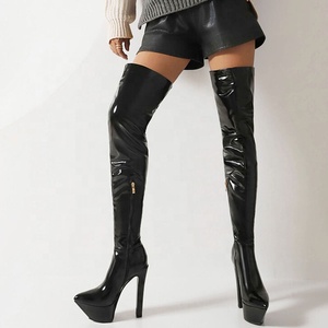 New Women's Sexy Over Knee Long Boots Thick High Heels <b>Shoes</b> Pointed Toe Platform Zebra Print Thigh High Booties - Product Image 2