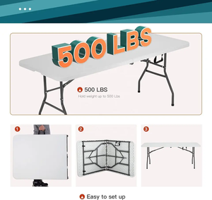 Wholesale Heavy Duty Foldable 6ft 8ft 10 People <b>Garden</b> Party Rectangular White <b>Plastic</b> Dining Table and <b>Chairs</b> Set - Product Image 5