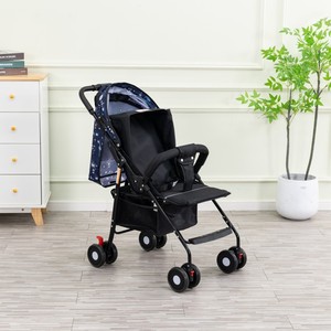 Cochecito de Bebé Moderno con Asiento de Lino y Tubo Negro, Respaldo Reclinable Ajustable, Plegable y Ligero, con Capota Grande - Product Image 1