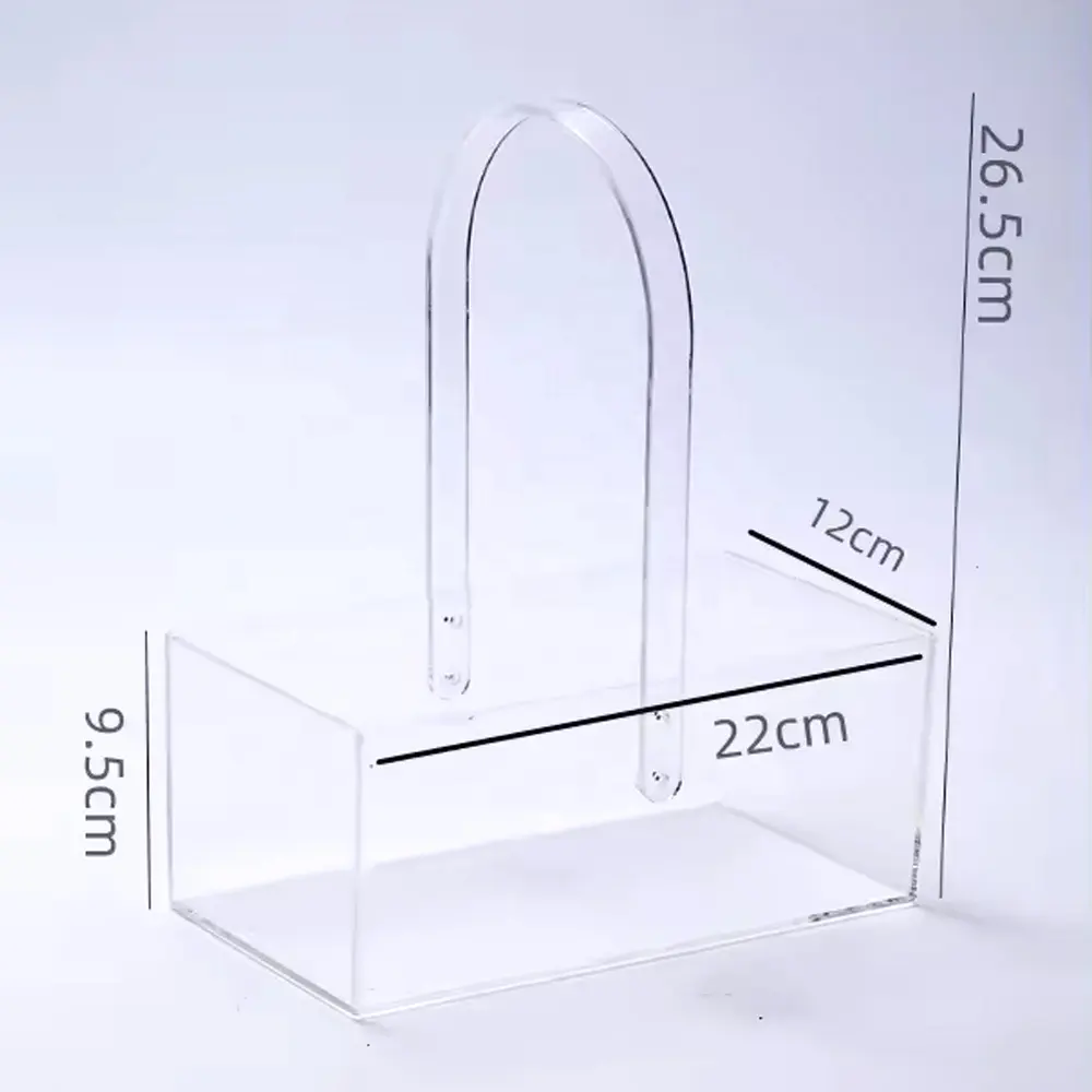 Fabricant usine fournisseur OEM Transparent Décoration de table de mariage Boîte panier de fleurs en acrylique transparent avec poignées