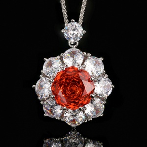 Parure de bijoux pour femme en cuivre plaqué or, zircone rouge taille rose 14 mm, motif floral, écologique, pour mariage - Product Image 5