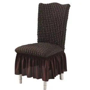 New Hot-selling waffle bubble Chair Cover Easy Fit Spandex Banquet Wedding Chair cover With Skirt CHOCOLATE