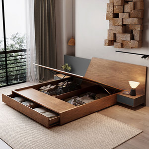 Modern Bedroom Wooden Platform <b>Bed</b> <b>Storage</b> King Size Luxury Hotel Home Furniture <b>Double</b> B-03 Bedroom Furniture <b>Double</b> <b>Bed</b> B-03 - Product Image 2