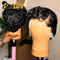Perruque Courte Bouclée Pixie Cut en Cheveux Humains, Lace Frontale, Cheveux Brésiliens Remy, Perruques en Cheveux Humains pour Femmes Noires, Perruques Lace Frontale Dégradées Sans Colle
