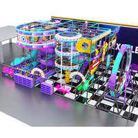 Aire de jeux intérieure pour enfants en PVC avec LED, zone de trampoline, salles de fête, tables et chaises, zone de cuisine, grande structure en filet