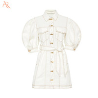 Robe courte en jean à manches bouffantes pour femme