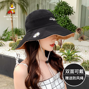Mexican Double-Sided Daisy Wide Brim Fisherman <b>Hat</b> <b>Summer</b> Sun Protection Bucket <b>Hat</b> For Women Canvas Outdoor Wear - Product Image 1