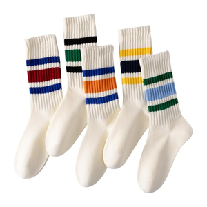 Vintage <b>Stripe</b> Cotton Crew <b>Socks</b> | Comfortable Breathable Everyday Sport <b>Socks</b> for Adults | Wholesale OEM Supplier - Product Image 1
