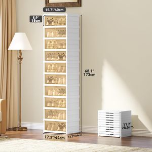 6-Tier Foldable Square PP Plastic Shoe Rack Organizer for Closet Shoe Shelf with Clear <b>Boxes</b> Stackable and Easy Assembly - Product Image 2