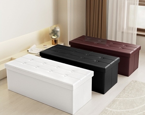 2024 hiện đại buttoned gấp lưu trữ Ottoman sofa phòng ngủ chính hãng Da đen PVC nhà máy bán buôn - Product Image 5