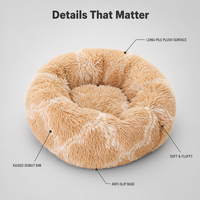 Maschinenwaschbares, langes, plüschiges, rundes Donut-Hundebett, beruhigendes Katzenbett, Kuschelbett mit rutschfester Unterseite und hohen Seitenwänden für den Winter