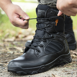 Bottes de Combat de Randonnée en Cuir pour Hommes, Bottes Tactiques Noires, Chaussures de Sécurité pour la Chasse et le Désert - Product Image 3