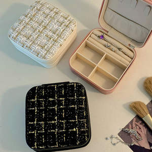Wholesale New High-end Jewelry <b>Boxes</b> Leather Polyester <b>Mini</b> Travel Rings and Accessory <b>Storage</b> <b>Boxes</b> for Earrings Necklaces - Product Image 1