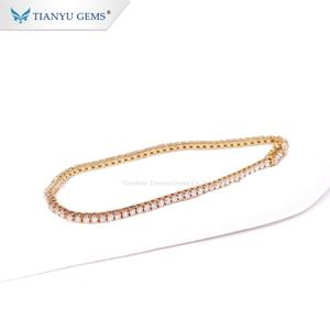 Tianyu Personnalisé 14k/18k Or Jaune 2mm Rond Incolore Moissanite Tennis Bracelet - Product Image 3
