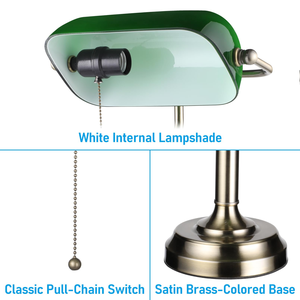 Retro Green Glass Bankers Desk Lamp Antique Desk Lamps with Brass Base Traditional Library Lamp with <b>Pull</b> Chain Classic - Product Image 2