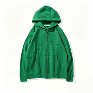 Sudadera con capucha oversize de estilo urbano con cremallera completa y gráfico de espina personalizado para hombre, sudadera informal holgada con capucha. - Product Image 1