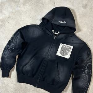 <span class=keywords><strong>Felpa</strong></span> in spugna <span class=keywords><strong>di</strong></span> cotone lavata con cappuccio Unisex personalizzata oversize con Zip <span class=keywords><strong>Spider</strong></span> <span class=keywords><strong>felpa</strong></span> da uomo e da donna con colletto corto e cappuccio - Product Image 2