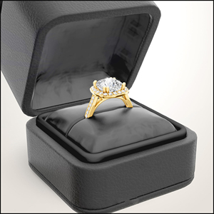 Anillo de compromiso SGARIT personalizado de oro de 14K para mujer con diamante de corte cojín cultivado en laboratorio, halo de diamantes pavé, estilo de lujo. - Product Image 4