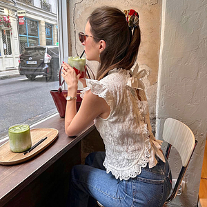 Camicetta da donna a manica corta bianca di Design di ultima qualità <span class=keywords><strong>con</strong></span> collo a balze sul retro camicetta Casual da ufficio - Product Image 2