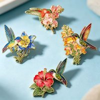 Broches y insignias de solapa de colibrí y flores esmaltados y coloridos, con diseño de pájaros y flores adorables
