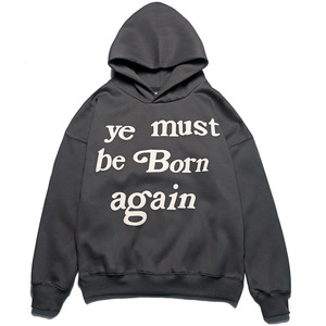 Felpa con Cappuccio a Maniche Lunghe da Uomo Kanye '<span class=keywords><strong>Ye</strong></span> Must Be Born Again' con Stampa 3D in Schiuma, 100% Cotone, Stile Hip Hop, Tinta Unita - Product Image 2