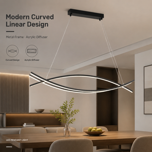 Modern Pendant <b>Light</b> Metal Acrylic Curved Linear Led Tricolor Dimmable Remote For Indoor <b>Dining</b> Room Kitchen Island - Product Image 2