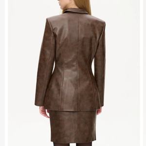 Nuevo Conjunto de Cuero Personalizado de Alta Gama, Estilo Ejecutivo, Blazer de Cuero con Solapa, Falda Larga en Línea A, Conjunto de Cuero Genuino Vintage - Product Image 2