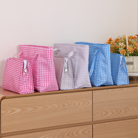 Sac fourre-tout classique à carreaux vichy, léger, pour usage quotidien, avec mini trousse de toilette assortie, sac de rangement portable décontracté