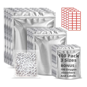 Bolsas de papel de aluminio grandes con sellado térmico 10X14 "1 galón 5 galones Bolsas Mylar para bolsas de almacenamiento de alimentos con absorbente de oxígeno - Product Image 1