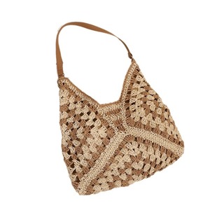 Nuova Borsa a Tracolla Intrecciata in Corda di Poliestere con Cerniera, Design a Fiori Quadrati e Triangoli, Stile <span class=keywords><strong>Nonna</strong></span>, con Blocchi di Colore - Product Image 5