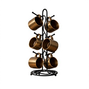 Industrial Metal Mug Rack Stand With Curved Hooks Three Layer Rust Resistant <b>Storage</b> Holder For Kitchen Countertop - Product Image 1