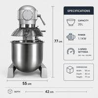 20L Planetaire Mixer, professionele kwaliteit, kantelbare kop, deegmixer voor bakkerijen, standmixer, spiraalmixer