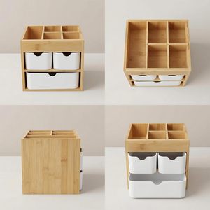 Bamboo Fiber Desktop Storage Rack With Drawers Cosmetic Organizer Multi Layer <b>Makeup</b> <b>Box</b> Household Storage Solution - Product Image 1