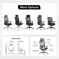 Chaise de bureau moderne de luxe en tissu, accoudoirs réglables, hauteur réglable, dossier ergonomique en maille, base pivotante en aluminium, inclinable, pour salle à manger